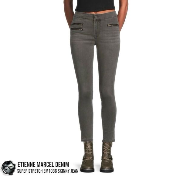 ETIENNE MARCEL DENIM SUPER STRETCH SKINNY MULTI ZIP JEANS EM1036 IN GREY SIZE 24 - Picture 2 of 16